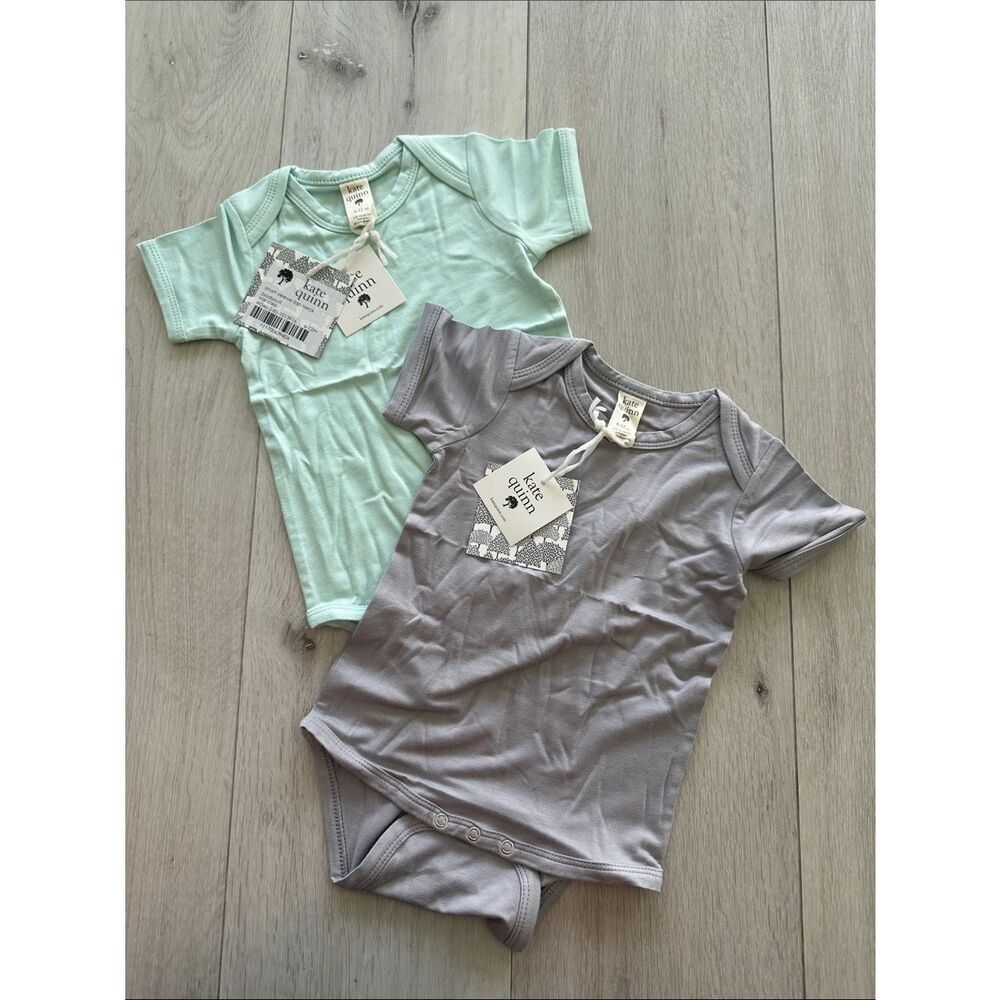 kate Quinn SS Lap Neck Bodysuit (set 2) Grey & Ice Cap 6-12 mo. NWT IN PKG